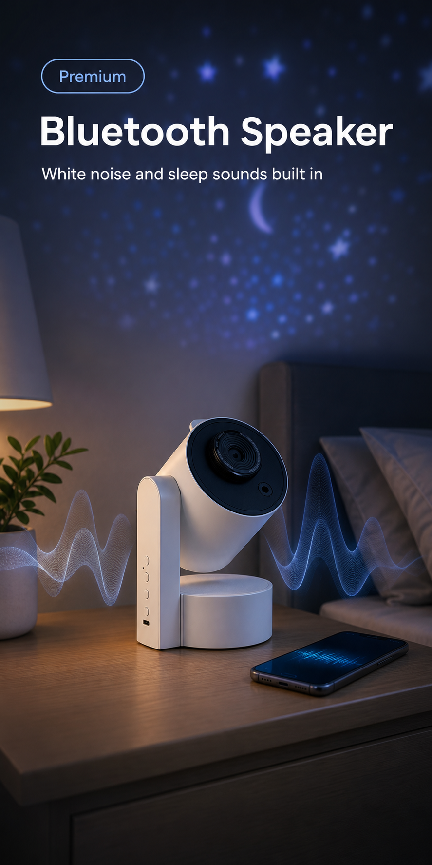 Premium projector Bluetooth and white noise features