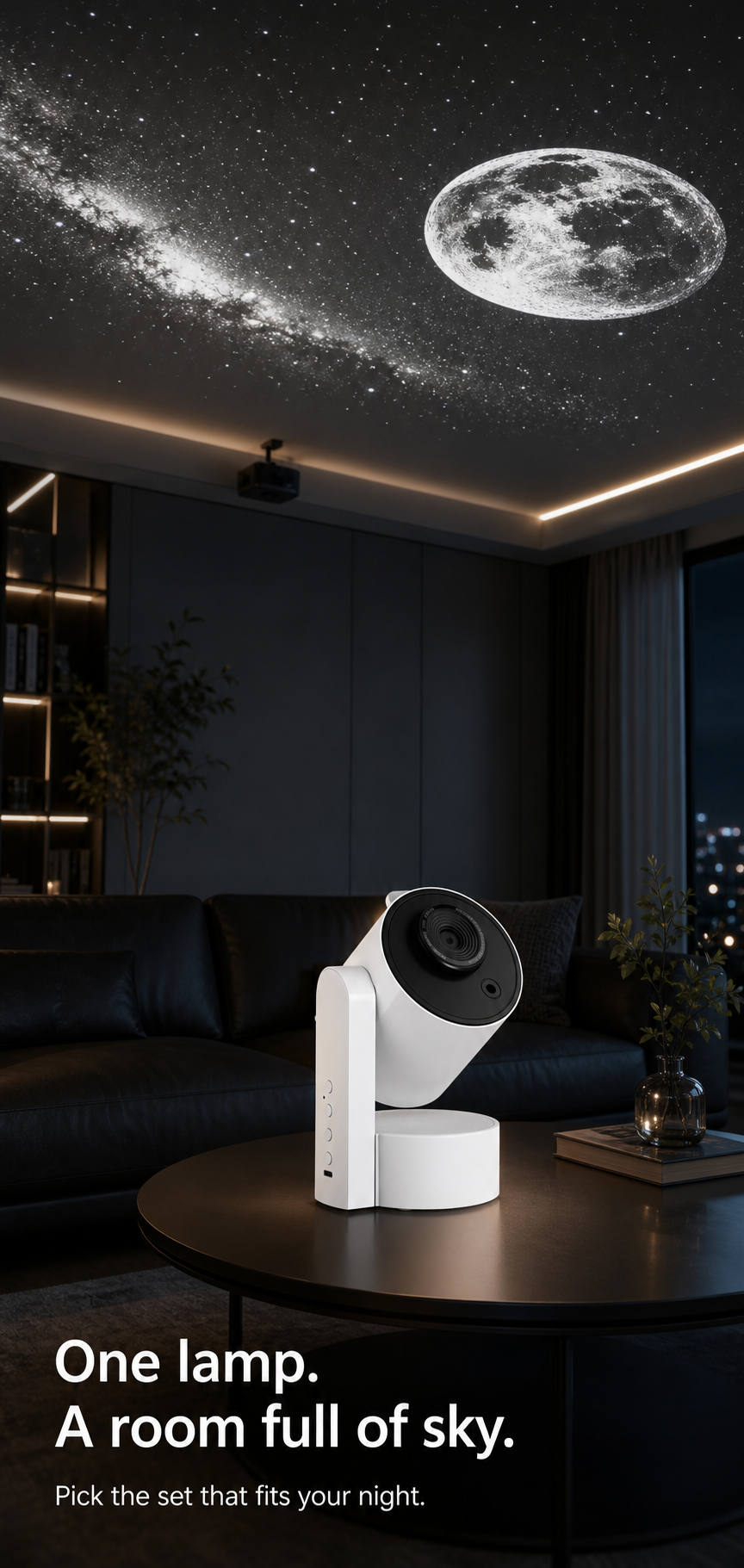 Room illuminated by the galaxy projector