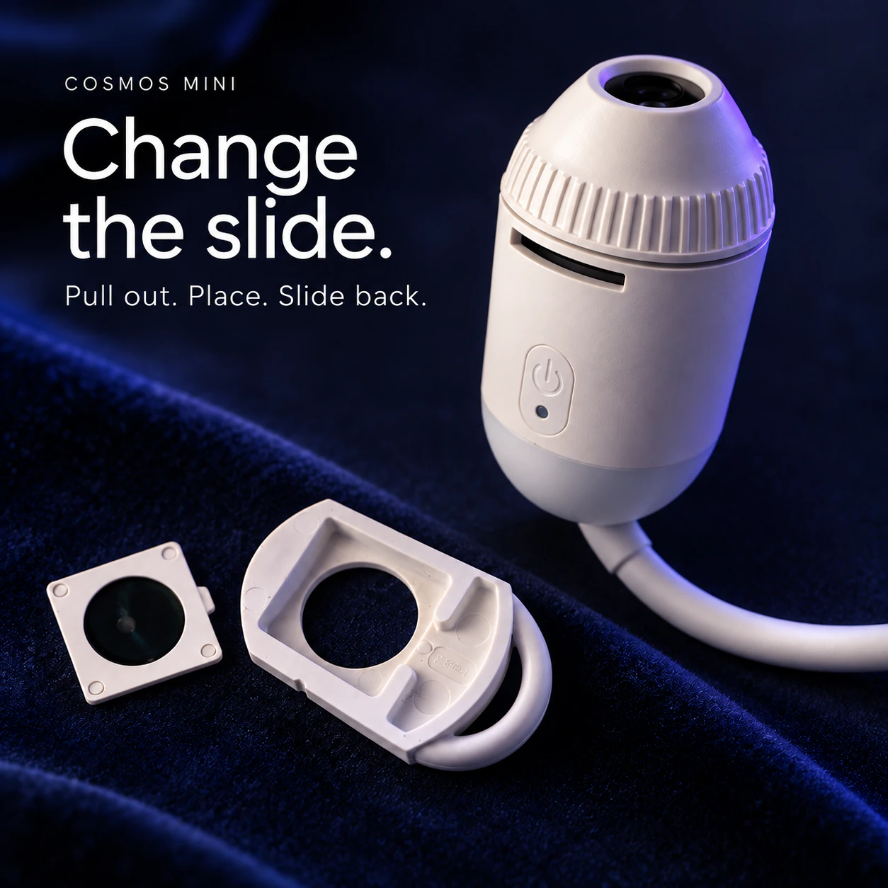 Pull-out holder and separate square-framed projection slide for the COSMOS Mini