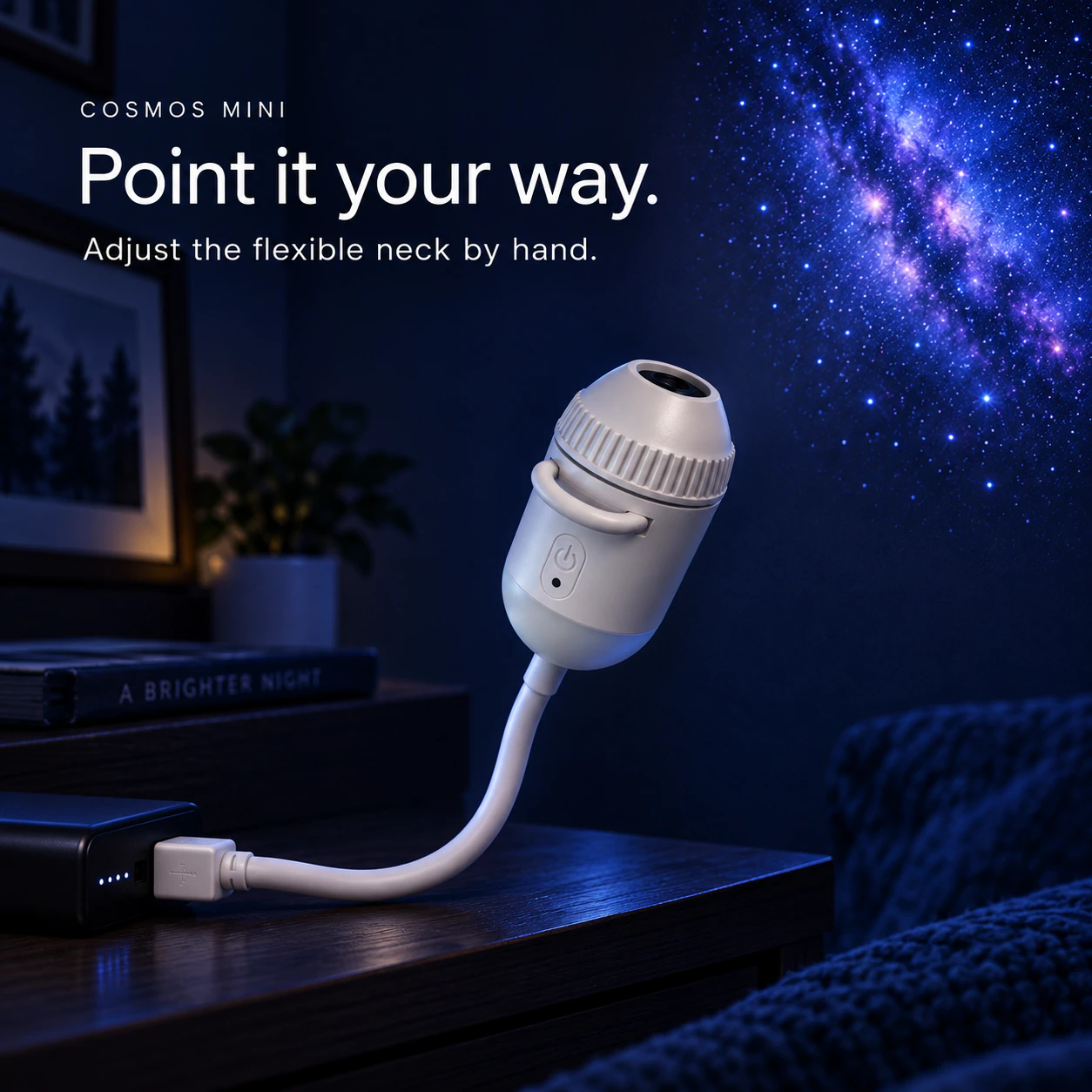 COSMOS Mini flexible gooseneck positioned by hand toward a wall